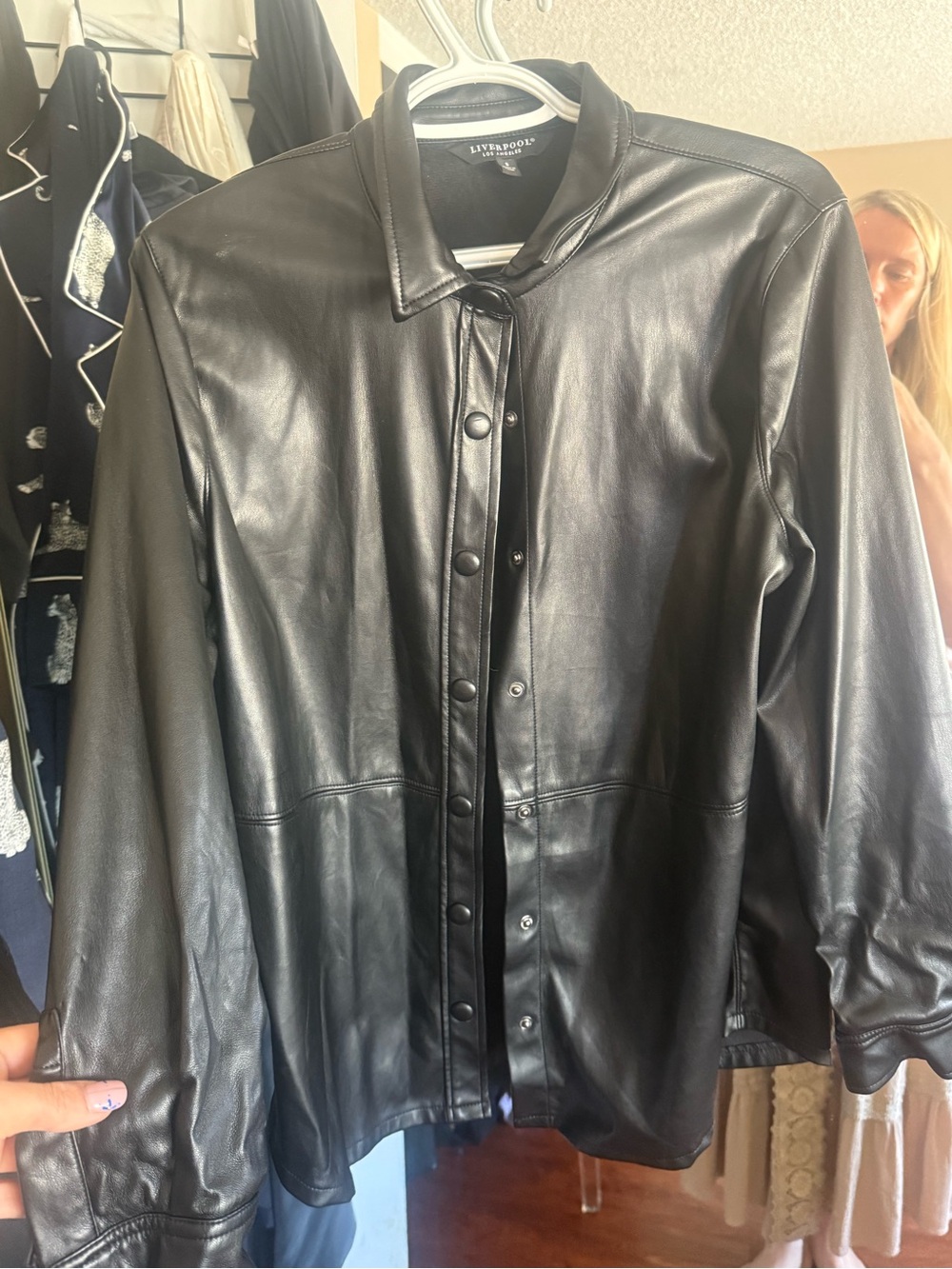 Liverpool Black Faux Leather Snap-Front Jacket